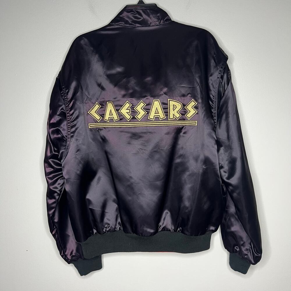 Vintage Caesars Palace Satin‎ Bomber Jacket Reversible Black Red XL Made in USA